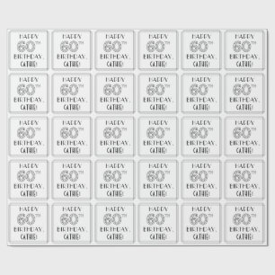 Papier Cadeau HAPPY 60E ANNIVERSAIRE ; Style Art Déco ; Nom pers