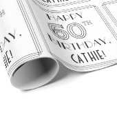 Papier Cadeau HAPPY 60E ANNIVERSAIRE ; Style Art Déco ; Nom pers (Coin rond)
