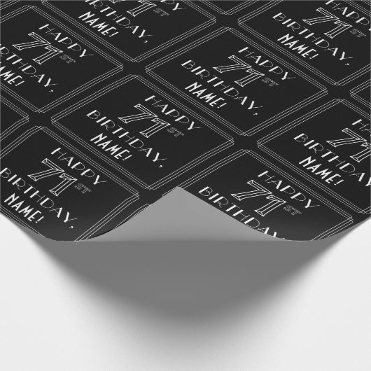 Papier Cadeau HAPPY 71E ANNIVERSAIRE ; Style Art Déco avec/ Nom (Coin)