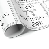 Papier Cadeau HAPPY 71E ANNIVERSAIRE ; Style Art Déco ; Nom pers (Coin rond)