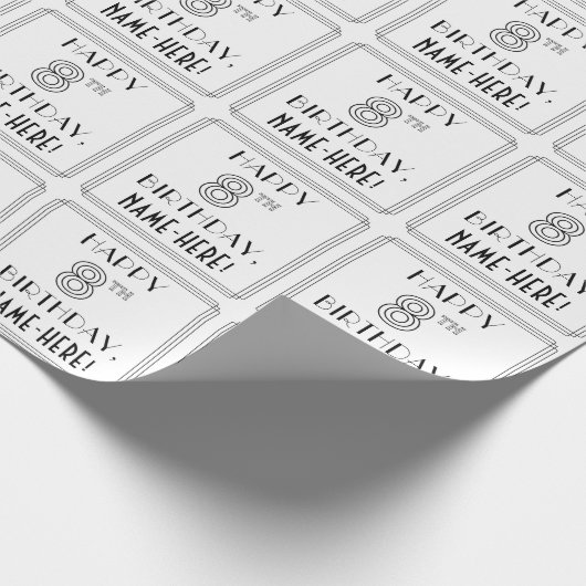 Papier Cadeau HAPPY 8E ANNIVERSAIRE ; Style Art Déco ; Nom perso (Coin)
