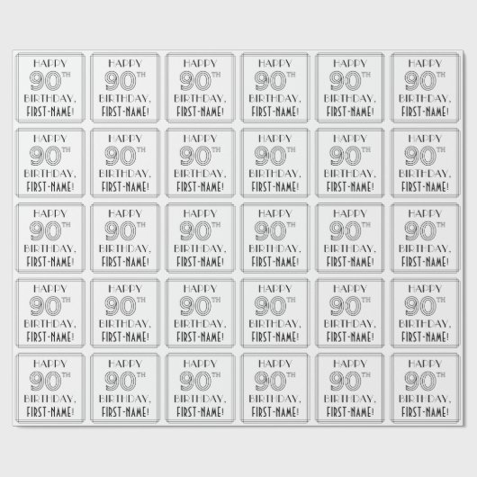 Papier Cadeau HAPPY 90E ANNIVERSAIRE ; Style Art Déco ; Nom pers (Plat)