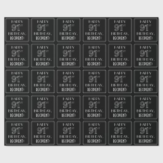 Papier Cadeau HAPPY 91E ANNIVERSAIRE ; Style Art Déco avec/ Nom  (Couture)