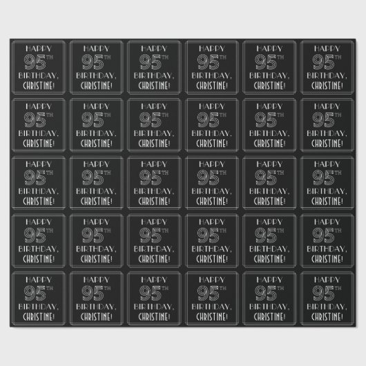 Papier Cadeau HAPPY 95E ANNIVERSAIRE ; Style Art Déco avec/ Nom (Couture)