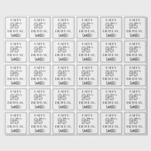 Papier Cadeau HAPPY 95E ANNIVERSAIRE ; Style Art Déco ; Nom pers (Couture)