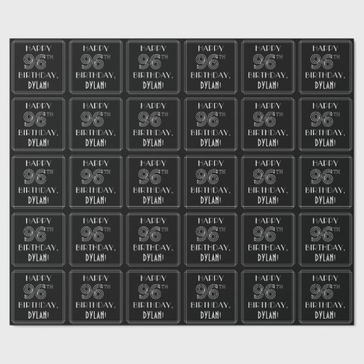 Papier Cadeau HAPPY 96E ANNIVERSAIRE ; Style Art Déco avec/ Nom (Couture)