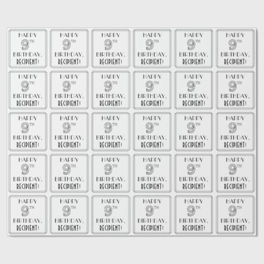 Papier Cadeau HAPPY 9E ANNIVERSAIRE ; Style Art Déco ; Nom perso (Plat)