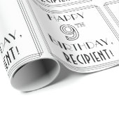 Papier Cadeau HAPPY 9E ANNIVERSAIRE ; Style Art Déco ; Nom perso (Coin rond)