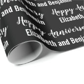 Papier Cadeau Happy Anniversary Couple's Names Black and White (Coin rond)