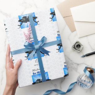 Papier Cadeau Happy Bar Mitzvah 20XX Tefillin Blue Star