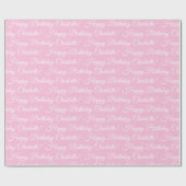 Papier Cadeau Happy Birthday elegant script custom name pink (Plat)