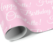 Papier Cadeau Happy Birthday elegant script custom name pink (Coin rond)