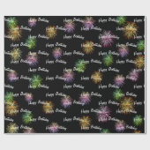 Papier Cadeau Happy Birthday fireworks on black (Plat)