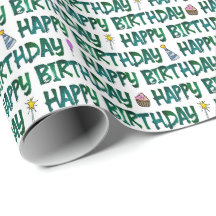 Happy Birthday Green Dark Text Pattern