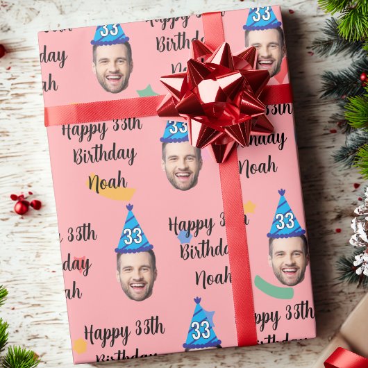 Papier Cadeau Happy Birthday Wrapping Paper, Custom Birthday Red