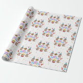 Papier Cadeau Happy Birthday Wrapping Paper Monkey Cupcake  (Déroulé)