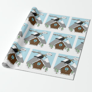 Papier Cadeau Happy Blackbird chanter dans le paysage hivernal
