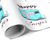 Papier Cadeau Happy Camper Trailer Camping (Coin rond)