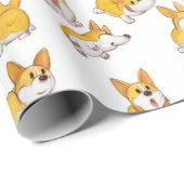 Papier Cadeau Happy Corgi Wrapping Papier (Coin rond)