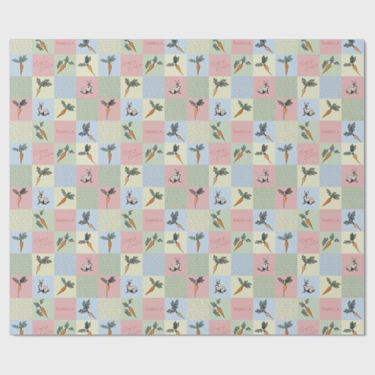 Papier Cadeau Happy Easter Rabbit & Carrot Square Pattern (Plat)