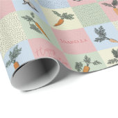 Papier Cadeau Happy Easter Rabbit & Carrot Square Pattern (Coin rond)