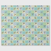 Papier Cadeau Happy Easter Rabbit & Carrot Squares Blue Pattern (Plat)