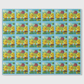 Papier Cadeau Happy Easter Yellow Chicks in a Pond by a Red Barn (Plat)