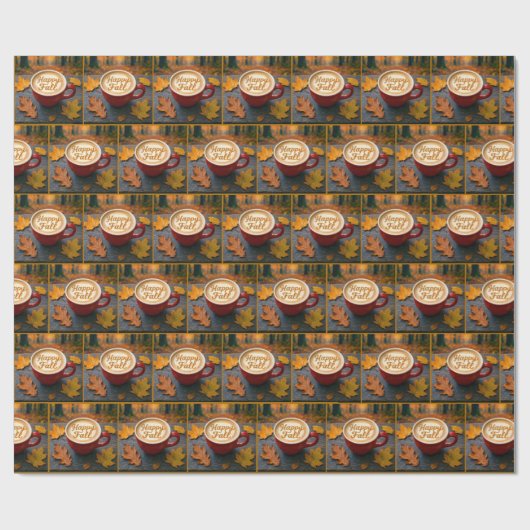 Papier Cadeau Happy Fall Latte In Red Mug With Automne Leaves (Plat)