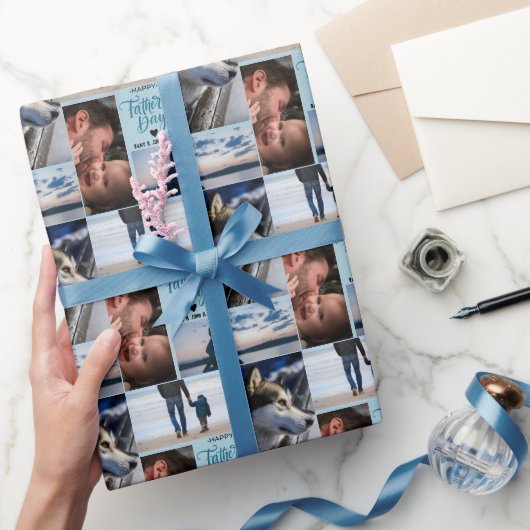 Papier Cadeau Happy Fête des pères Photo Collage de noms personn (Cadeaux)