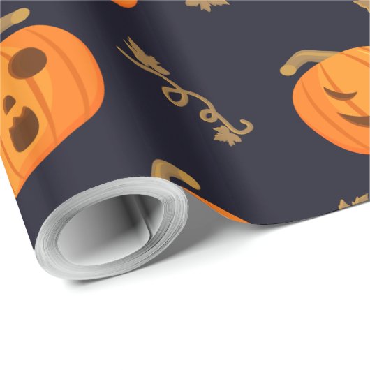 Papier Cadeau Happy Halloween drôle effrayant Motif Citrouille o (Coin rond)