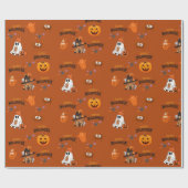 Papier Cadeau Happy Halloween mignon Citrouille fantôme (Plat)