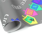 Papier Cadeau Happy Hannukah Anglais Hébreu (Coin rond)