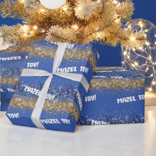 Papier Cadeau Happy Hanoukka Mazel Tov Blue Gold Sparkle