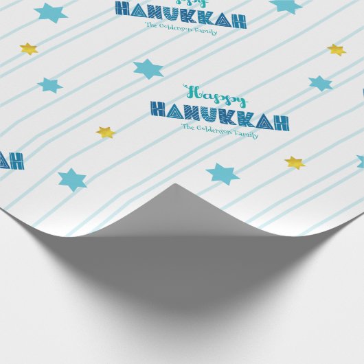 Papier Cadeau Happy Hanoukka Modern Typography Gold Stars Nom (Coin)