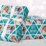 Papier Cadeau Happy Hanoukka Name Photos Star Motif Turquoise<br><div class="desc">Faites de votre cadeau Hanoukka un cadeau spécial grâce à ce papier d'emballage de célébration personnalisé. Avec deux de vos photos préférées encadrées dans un motif étoilé sans soudure. Facile à remplacer par votre propre salutation et nom personnalisés. Cette conception polyvalente est parfaite pour de nombreuses occasions, y compris Hanoukka,...</div>