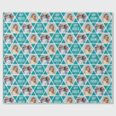 Papier Cadeau Happy Hanoukka Name Photos Star Motif Turquoise (Plat)