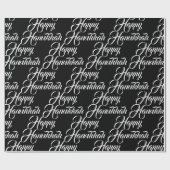 Papier Cadeau Happy Hanoukka noir blanc moderne élégant script (Plat)