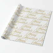 Papier Cadeau Happy Hanoukka or blanc moderne élégant script (Déroulé)