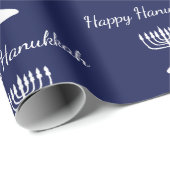 Papier Cadeau Happy Hanoukka Simple Menorah Motif Bleu (Coin rond)