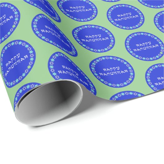 Papier Cadeau Happy Hanoukka Star Circle (Coin rond)