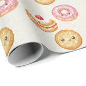 Papier Cadeau Happy Hanukkah Pattern - Cute Donuts (Coin rond)