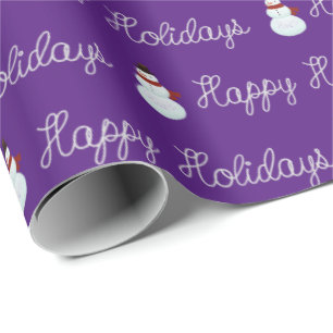 Papier Cadeau Happy Holidays bonhomme de neige et texte de corde