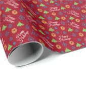 Papier Cadeau Happy Holidays Pattern Red Christmas (Coin rond)