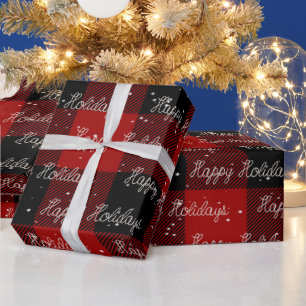 Papier Cadeau Happy Holidays Rope Text et Snowflakes Wrapping P