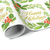 Papier Cadeau 'Happy Holidays' Wrapping Paper (Coin rond)