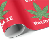 Papier Cadeau Happy Holidaze Weed Leaf Red & Green Funny Holiday (Coin rond)