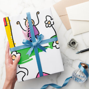 Papier Cadeau Happy Home Colorful House et Stick Figure