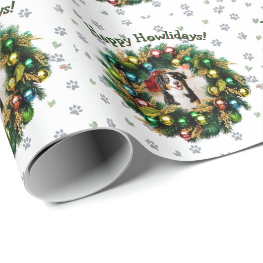 Papier Cadeau Happy Howlidays Photo Card (Coin rond)