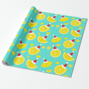 Papier Cadeau Happy Lemons Santa Hats Motif