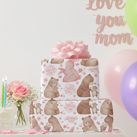 Papier Cadeau Happy Mother’s Day Cute Bear & Bunny